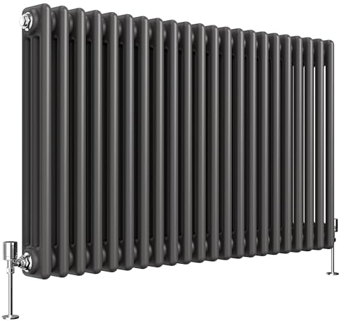 Heilmetz Triple Column Radiator 600 x 1010 mm Anthracite | Horizontal Design Radiator, 4449 BTU / 1304 W, G1/2 Connections, Cast Iron Style for UK Central Heating
