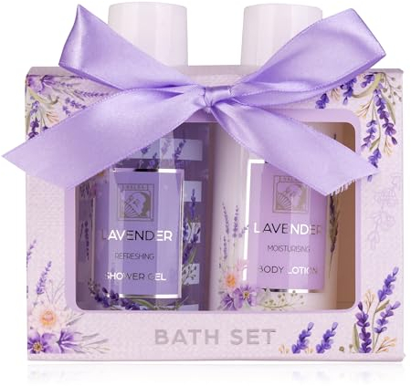 Accentra - Set doccia da donna, set regalo LaVENDEL in bella confezione regalo – 2 pezzi con gel doccia e lozione per il corpo – Set regalo per compleanno, San Valentino, festa della mamma e Natale
