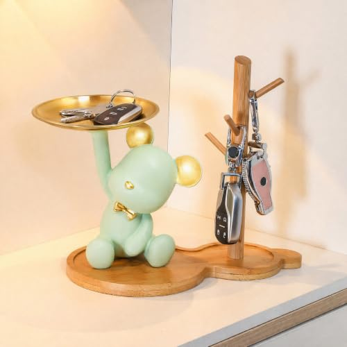 Starnearby Statua Orso Svuotatasche da Ingresso Design, Vassoio Portachiavi Scultura in Resina, Ciotola per Chiavi, Portaoggetti da Tavolo