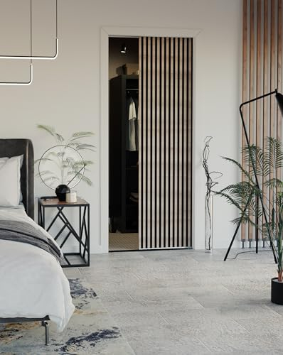 KIER FURNITURE Schiebetüren Evo Belmo Innen - Wandschiebetür - Toranlage aus Verzinktem Stahl - Universal Links und Rechts - Laminierte Spanplatte + Kassette und Rahmen 80cm, Eiche Sonoma