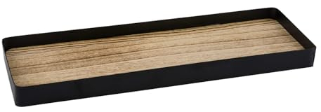 ZauberDeko Metall Tablett Schwarz Holzboden Gummifuß Tischdeko 40cm Lang