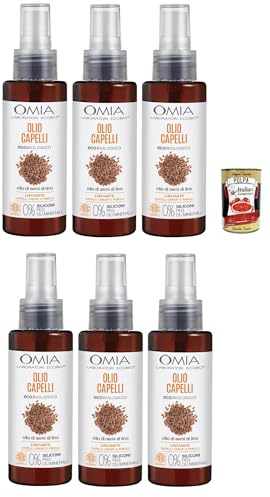 Italian Gourmet olio capelli eco bio semi di lino Haaröl 6 x 100ml | Für krause rebellische Strähnen, azione lisciante disciplinante senza, Gesamtnettogewicht 600 ml + Kostenlos Polpa 400g