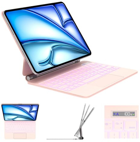 DVWDVW - Funda con Teclado para iPad Air de 11 Pulgadas (M2) y iPad Pro de 11 Pulgadas (4.ª/3.ª/2.ª/1.ª generación), Magic Keyboard Case, Bluetooth, Rosa, 64 Teclas, qwerty, Ambidiestra