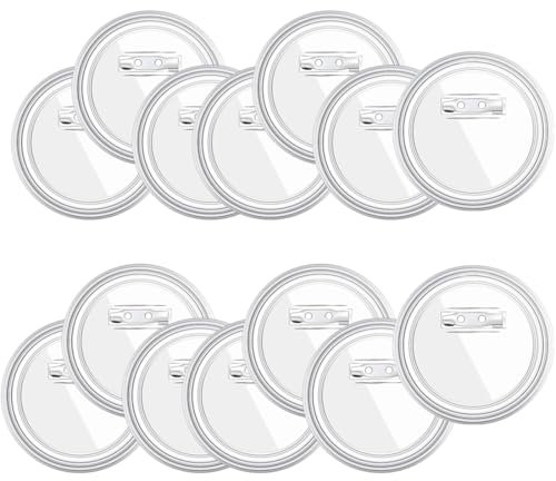 WeddHuis 15 Stück DIY Transparente Buttons Selber Machen Ohne Buttonmaschine, Ansteckbuttons mit Sicherheitsnadel, DIY Button Pins Acrylic (25mm, Transparent)