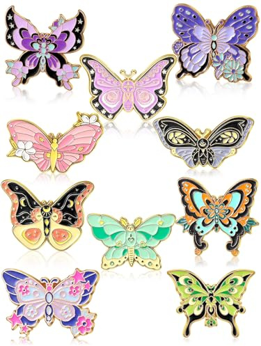 Janinka 10 Pcs Butterfly Enamel Pins Set Spring Cute Enamel for Backpack Flower Lapel Brooches for Steampunk Badge Jewelry Gift(Elegant Style)