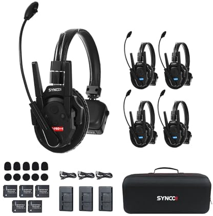SYNCO XTalk XPro 2.4GHz Wireless Intercom System Headset Full Duplex Random Master Design 1640ft/500m 24H Battery (XPro5 (5PCS))