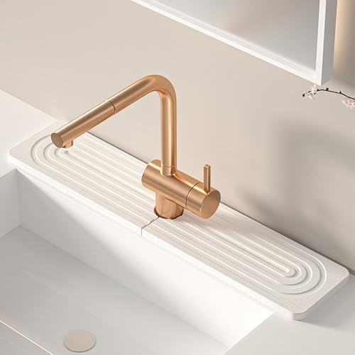 Volminex Kitchen Sink Faucet Mat, Diatomaceous Earth Quick Dry Sink Splashback Drying Mat, Kitchen Faucet Super Absorbent Mat, Quick-Drying Water Absorbing Stone Tray (White, 23.6 x 3.9) | Diatomaceous Earth Dry Sink Splashback Drying Mat, Kitchen Faucet Absorbent Mat, Quick-Drying Water Absorbing Stone Tray