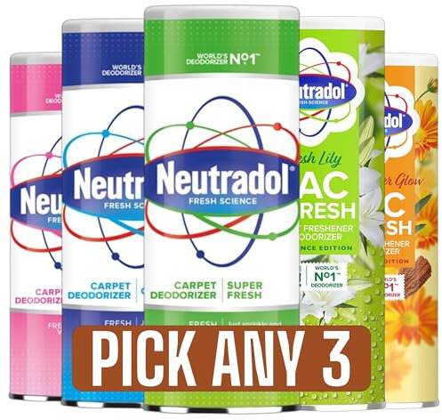 Neutradol Vac N Fresh Carpet Freshener & Deodoriser 350g | Pick & Mix Any 3 Scents: Pink, Lily, Super Fresh, Original | 3 x 350g | Eliminates Odours | Fragrance Edition | World's No1 Deodorizer