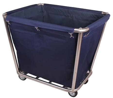 Leichter und Robuster Servicewagen, Gewerblicher Wäschewagen aus Edelstahl, Rollender Wäschekorb aus Ochsentuch mit 4 Rädern(Blue)