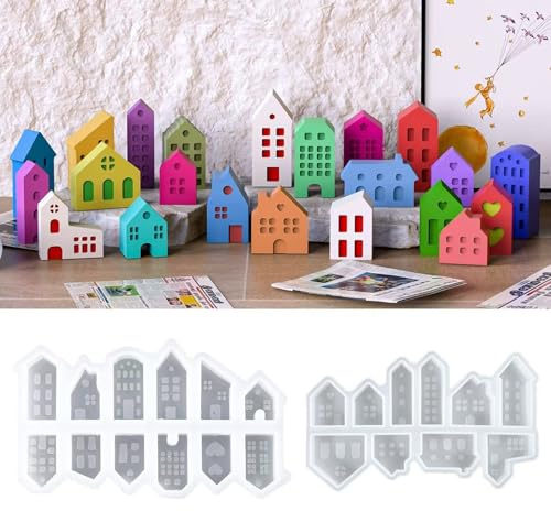 Stampo in silicone per case, 22 stampi in silicone per case mini, stampo in silicone per case con finestre, forme in silicone per fai da te per candelieri per casette fai da te