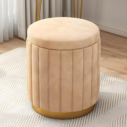 Fußstütze, Home Pouf Ottoman, runder, zylinderförmiger, lichtbeständiger Ottoman aus Samt mit Stauraum, Fußstütze, Fußhocker, Poufs für Schlafzimmer und Wohnzimmer, Wohnmöbel | 1 Stück, Gelb |