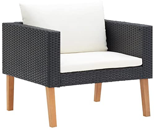 Myheimly 1-Sitzer-Gartensofa mit Auflagen Poly Rattan Schwarz