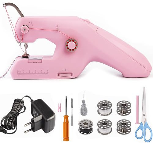 Asoway Handnähmaschine Tragbare Elektrische mini Nähmaschine, Handnähmaschine mit Doppelfaden für Anfänger, DIY Nähmaschine für Kleidung, Stoffe, Cutain, Heimreisen
