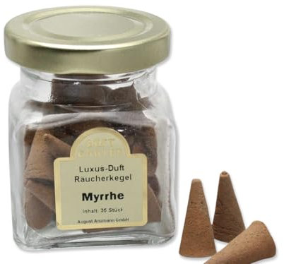 LivuX Conos de incienso mirra de lujo – 35 unidades en vaso – Fragancia profunda y picante para meditación, relajación y atmósfera espiritual 1084
