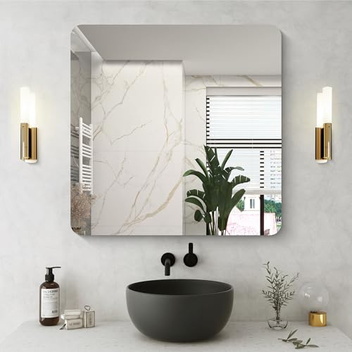 NIMURY Rechteckig Wandspiegel, 75x75 cm Rahmenlos Badezimmerspiegel mit Abgerundeten Ecken,Spiegel Rechteckig für Badezimmer, Schlafzimmer, Wohnzimmer, Hängt Horizontal oder Vertikal