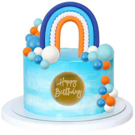 32 Stück Regenbogen-Kuchenaufsätze, Kugel, Cupcake-Topper, blau, Regenbogen, DIY, Backen, Cupcake-Kuchendekorationen für Geburtstagspartys, Mot