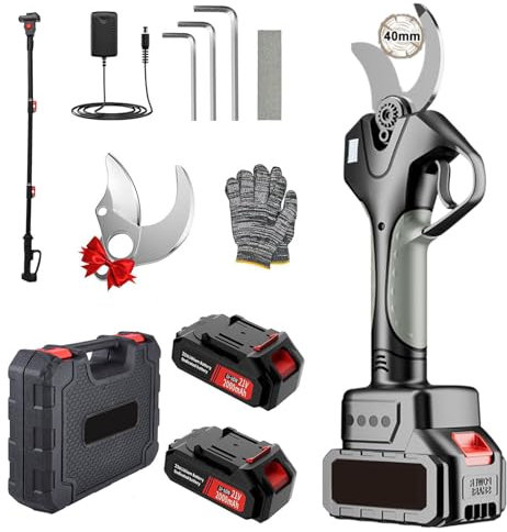 Tijeras De Podar Eléctricas, 980W Diámetro De Corte De 4 Cm, Pértiga Telescópica De 1,5/2 M, 2 Baterías Recargables Y 1 Juego De Cuchillas De Repuesto, Para Podar árboles Y Ramas De Jardín,1.5M