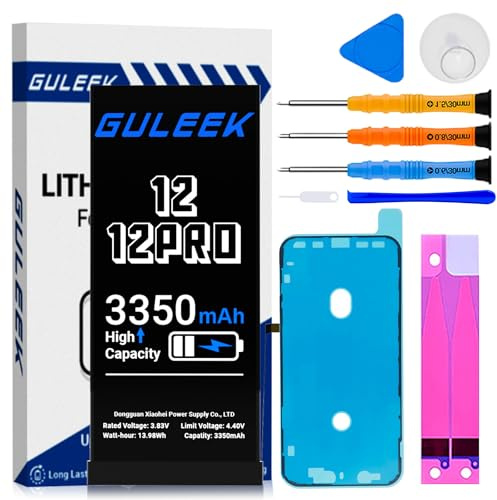 GULEEK Batterie pour iPhone 12/12 Pro, 3350mAh Haute Capacité Réelle, Kit Remplacement Complet avec Outils et Guide