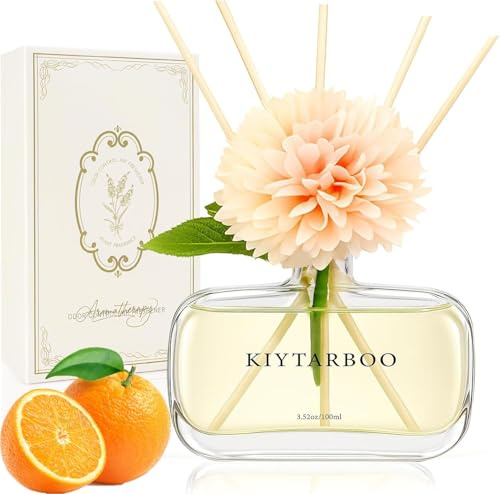 Reed Diffuser, 100ml Orange Scent Diffuser with Sticks, Home Fragrance, Reed Diffusers for Home Bathroom Bedroom Living Room & Office Decor