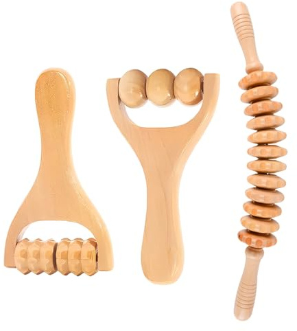 Hölzern Massage Roller,Set of 3,Rückenmassage,Faszienstab Mit Griff,Manuelles Massagegerät Für Die Holztherapie Zur Lymphdrainage Zur Entspannung Der Rücken, Bein, Hand Und Ganzkörpermuskulatur