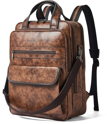 Shrrie Mochila para laptop para mujer y hombre, mochila de cuero vegano de 15,6 pulgadas para trabajo, negocios, universidad, viajes y oficina, Marrón Bicolor