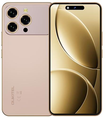 OUKITEL P1 Pro Mobile Phones - Android 15 Smartphone,256 GB: 6.7-inch with 120Hz dynamic island display,50MP+32MP Camera,6nm chip G100,Built-in fingerprint,1080 * 2412 resolution,4G Dual, NFC, Gold