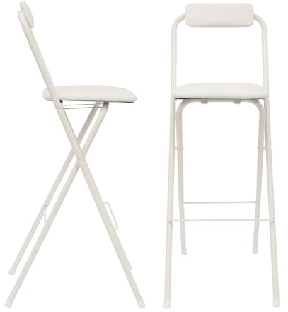 Kazafa Klappbarer Barstuhl 75 cm Sitzhöhe 2er Set Tragbarer Klapphocker mit PU‑Polster & X‑Förmigen Beinen, 125 kg Tragkraft, rutschfeste PVC‑Kappen, Leicht Klapphocker für Küche & Bar (Weiß)