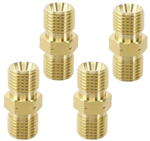 LUMOOM 4 conectores de manguera de gas de latón, doble boquilla con rosca izquierda de 1/4 pulgadas, adaptador versátil para botellas de gas y acoplamiento rápido de gas para mangueras de propano