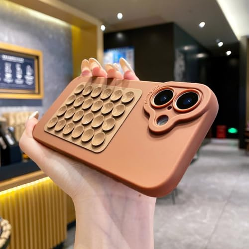 MVVKKY Custodia per iPhone 14 Plus, con ventosa, morbida e creativa, in silicone, con supporto per selfie e divertente cover (per iPhone 14 Plus/marrone)