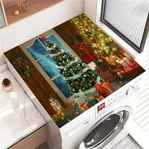 Highdi Noël Rouge 3D Housse de Protection pour Machine à Laver Top, Coussin de Machine à Laver Antidérapant Housse de Machine à Laver pour Machine à Laver Sèche-Linge (Sapin de Noël 2,30x40cm)