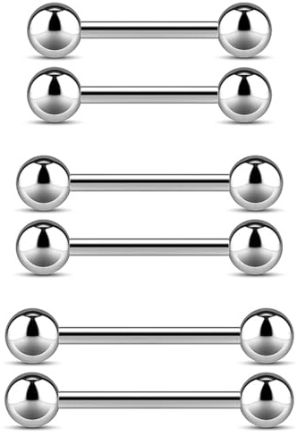 QZKJQDD 3 par 14G kirurgiskt stål yttre gänga tungpiercing bröstvårta piercing barbell helix cartilage öra piercing retainer kroppssmycke 12 mm 14 mm 16 mm (silver)