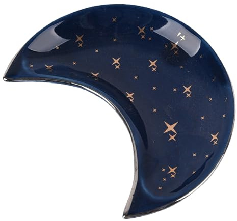 Piattino gioielli luna – Vassoio Trinket in ceramica | Organizer da tavolo per accessori e decorazioni | Ideale per bagno, casa, scrivania e arredamento, mantiene ordinati anelli, orecchini e piccoli