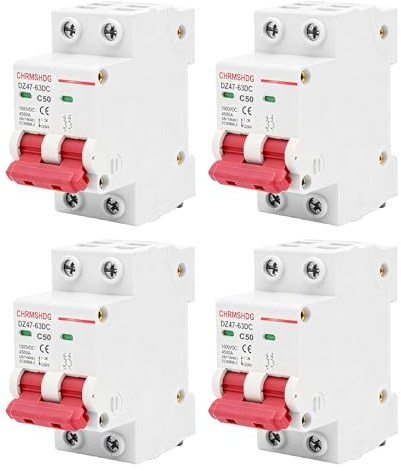 4 Stück PV Sicherungsautomat, DC Leitungsschutzschalter 50A, 1000V DZ47-63Z-2P DC Trennschalter, DC Schaltungsschutz, Fehlerstromschutzschalter Schutz Luftschalter Mini Leistungsschalter