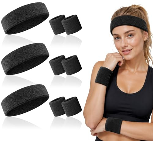 9 Stück Schweißband Set, Handgelenk Set, 80er Jahre Schweissband, Handgelenk für Training und Fitness, für Damen und Herren, für Laufen Fahrrad Joggen Tennis Fußball, für 80er Jahre Trainingsanzug