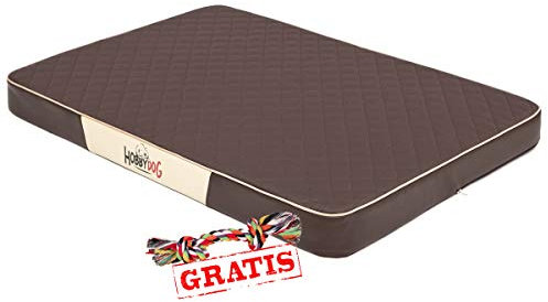 HobbyDog Premium MPRBKZ6 + Spieltau gratis Hundebett Codura Öko-Leder Hundematte Hundematratze Schlafplatz (3 Verschiedene Größen) (M (80 x 54 cm))