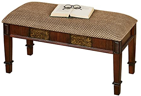 Touch of Class Sarantino Upholstered Bench Natural Cherry - Chenille Cushion - Functional Seating for End of Bed in Bedroom, Living Room, Hallway, Entryway, Foyer