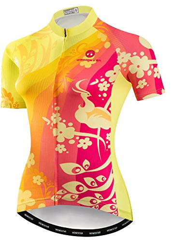 Women's Cycling Jersey Bike Shirts Short Sleeve Ladies Bicycle Clothing MTB Cycle Jacket Yellow Red Size L