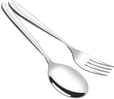 Obstnny Stainless Steel Banquet Serving Spoon Large Serving Fork (4 Piece/2 of Each)