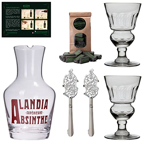 Absinth Gläser Karaffe Löffel Set von ALANDIA | Mundgeblasenes Glas | Klassisches 19. Jh. Design