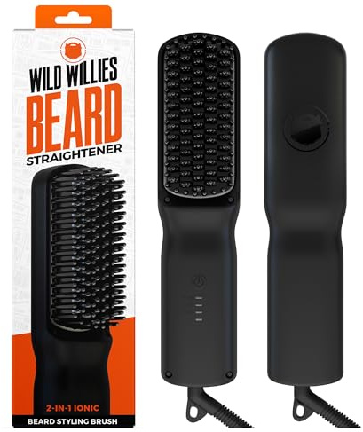 Wild Willies Beard Straightener for Men - 3 Temperature Settings, Tourmaline Ceramic Heated Beard Brush & Hot Comb - Portable, Ionic Technology, Coarse & Curly Hair, 400F - Grooming Tool