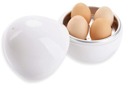 Ideal Swan Cocedor de Huevos Microondas con depósito de agua, Microondas Hervidor de huevos vapor con Hervir en agua, para hasta 4 Huevos, Blanco