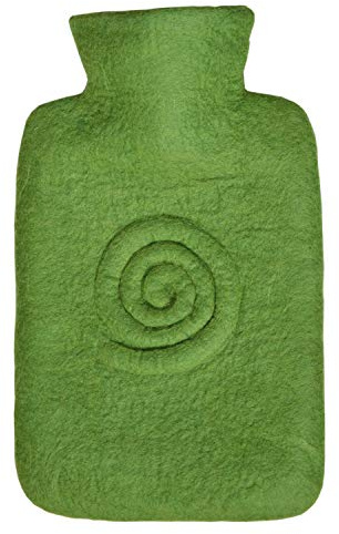 Hugo Frosch Öko-Wärmflasche 1,8 l mit grünem Merino-Filzbezug Spirale | Große Bettflasche Made in Germany, auslaufsicher & langlebig, Überzug aus 100 % Merinowolle, abnehmbar & handwaschbar
