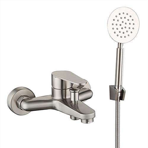 Badewannenarmatur Dusche Set Gebürstet（Moderner Stil Edelstahl Wandmontage Einhand Wannenarmatur Mit Handbrause）