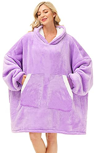 Kipswiza Coperta indossabile oversize in pile Sherpa spessa calda con cappuccio coperta grande felpa con cappuccio coperta per adulti donne ragazze adolescenti adolescenti uomini viola