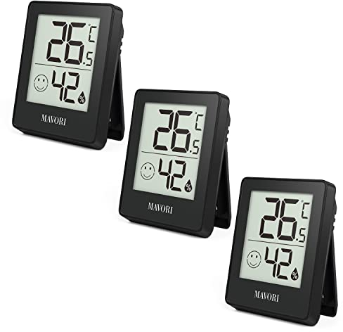 MAVORI® 3 pz. Igrometro Analogico - Misuratore Di Umidità e Termometro| Misurazioni Classiche e Precise Termometro Igrometro Per il Comfort Domestico| Misuratore Temperatura e Umidità (Nero)