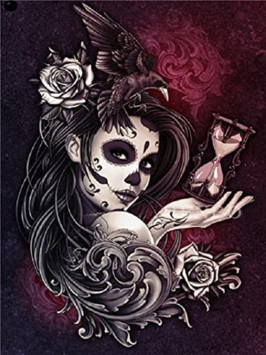 Malen Nach Zahlen für Erwachsene & Anfänger Halloween gruselig Totenkopf Blume Frau DIY Digitale Ölgemälde Malerei für Haus Wand Decor 40x50cm Rahmenlos