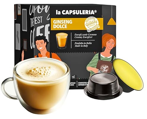 GINSENG DOLCE (128 Capsule) compatibili con Lavazza A Modo Mio, 8 box da 16 Capsule, senza glutine, cremoso e dolce, gusto avvolgente ed energizzante, ideale per una pausa rigenerante (La Capsuleria)