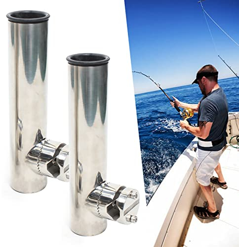 RibasuBB Rutenhalter Edelstahl auf Angelrutenhalter, 2pcs Bootsrutenhalter Angelrutenhalter Rutenhalter Edelstahl für Yacht Boot für 19mm-25mm Schiene