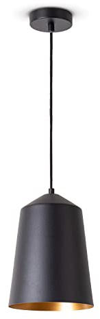 Paco Home Pendelleuchte Wohnzimmer Hängelampe Esstisch Küche Lampenschirm Lampe Industrial Design Textilkabel E27, Lampenart:Pendelleuchte - Schwarz, Farbe: Gold (Ø19.5 cm)