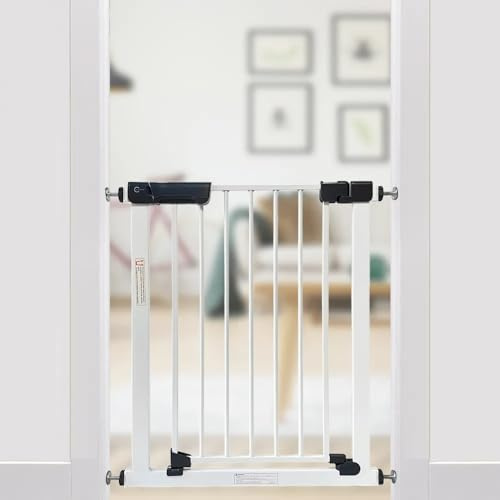 Callowesse Kuvasz Narrow Child & Pet Gate, 76cm High, Fits Openings 66-73cm, Pressure-Fitted, No Screws, for Narrow Doorways, Stairs & Hallways. Extensions Available (White)